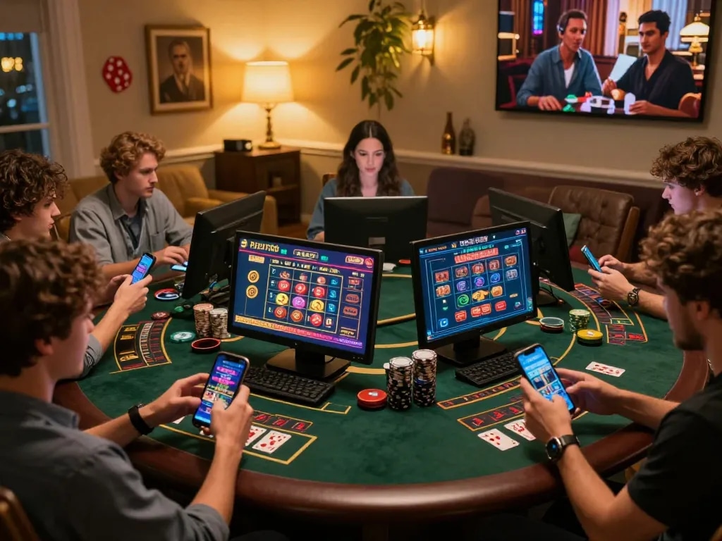 Engaged players strategizing on RR88 mobile casino apps amidst warm home ambiance