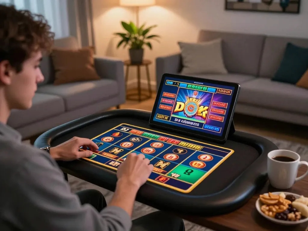 Player enjoying Slots on tablet, representing xx88 asia's online gaming experience.