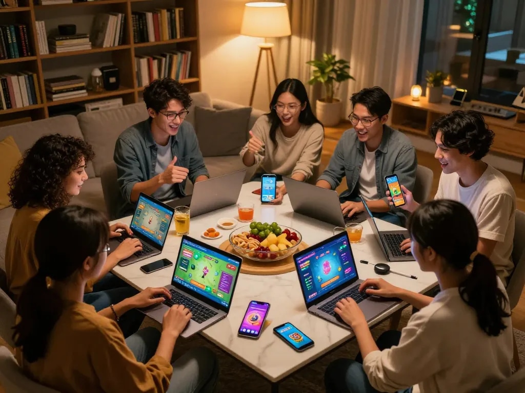 Experience thrilling H5 browser play in a lively home gaming night with friends.