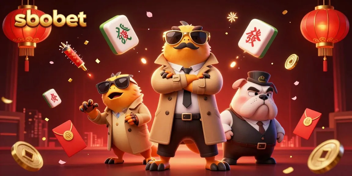 SboBet raptors attempting casino entry with vibrant game elements and golden highlights.