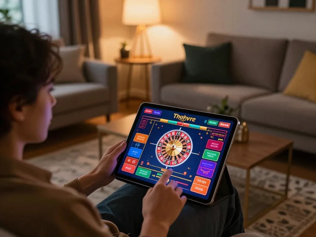 Exciting moment in 58win online casino app showcasing real-time roulette gameplay on tablet.