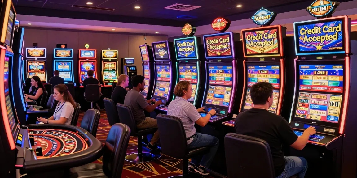 Engaging environment at credit card casinos UK with players immersed in vibrant gaming atmosphere.