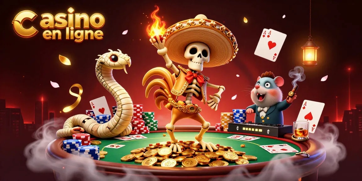 Vibrez avec le casino en ligne : danse de victoire sur une pile de pièces d'or avec des personnages animés.