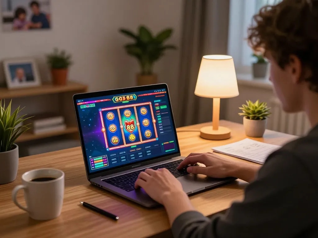Engaged player enjoying GG 88 online gaming experience at a cozy home setup