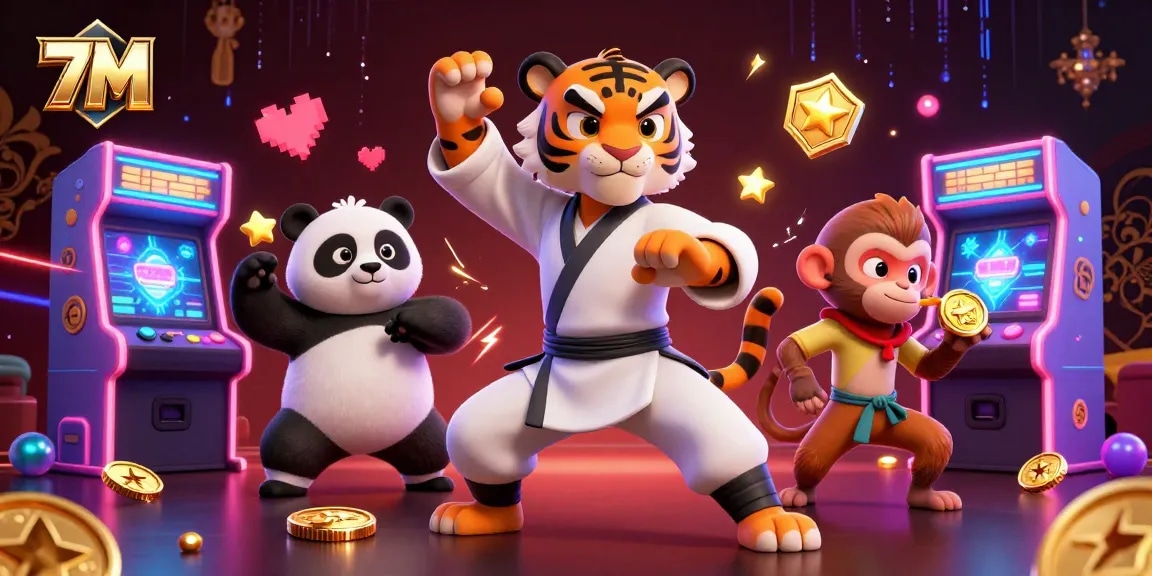 Betting with 7M offers engaging chances as panda and kung fu tiger showcase skills in this dynamic online casino.