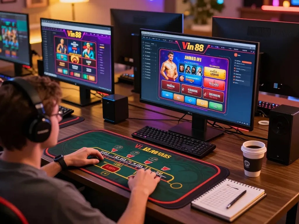 Engaging in live dealer blackjack on Vin 88 online casino platform, showcasing a strategic gaming atmosphere.