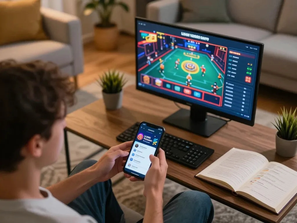 Engaging gameplay with LLWIN Function app on smartphone, showcasing user-friendly interface in a cozy atmosphere