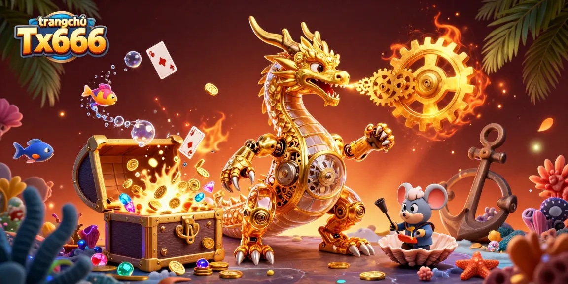 Experience thrilling wins at trang chủ Tx666 with a vibrant 3D gambling scene featuring an interactive dragon.