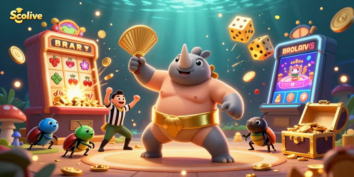 Socolive platform showcasing vibrant 3D beetle characters and casino elements in action.