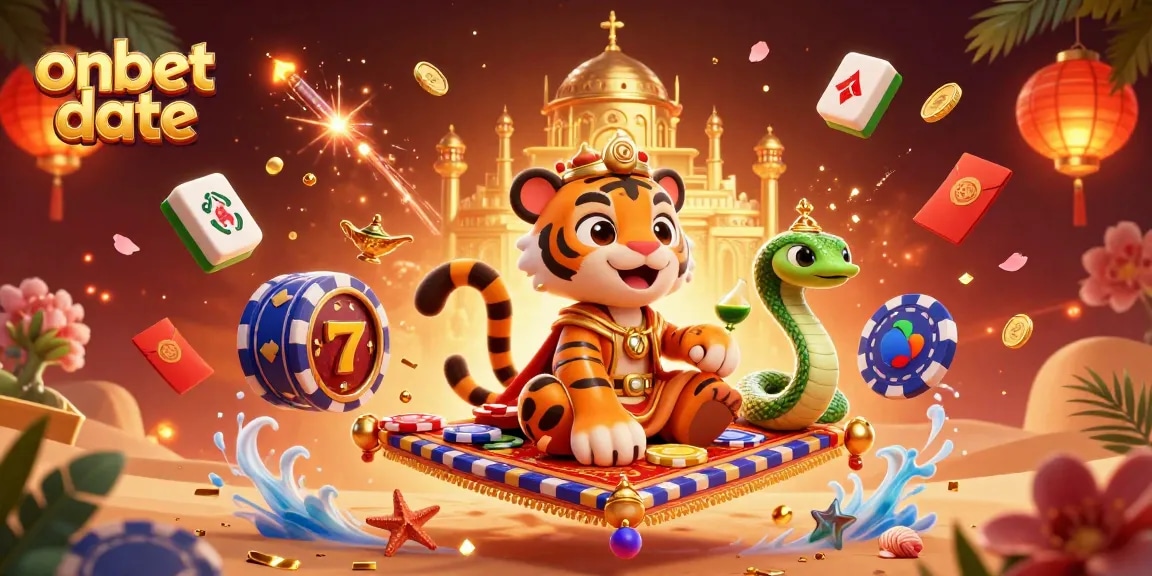 Win exciting rewards with onbet date's elite casino experience featuring vibrant game elements and characters.