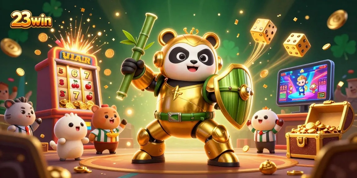 Experience dynamic, jackpot-winning excitement at 23win with vibrant casino elements and animated characters.