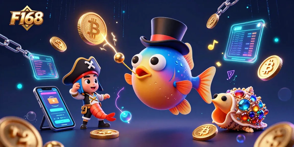 Engage with F168's exciting casino adventures featuring vibrant characters and crypto elements.