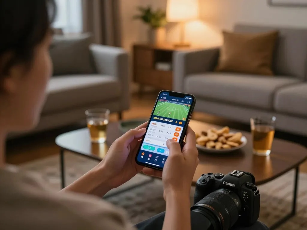Person placing bets on the o8 platform from the comfort of their living room