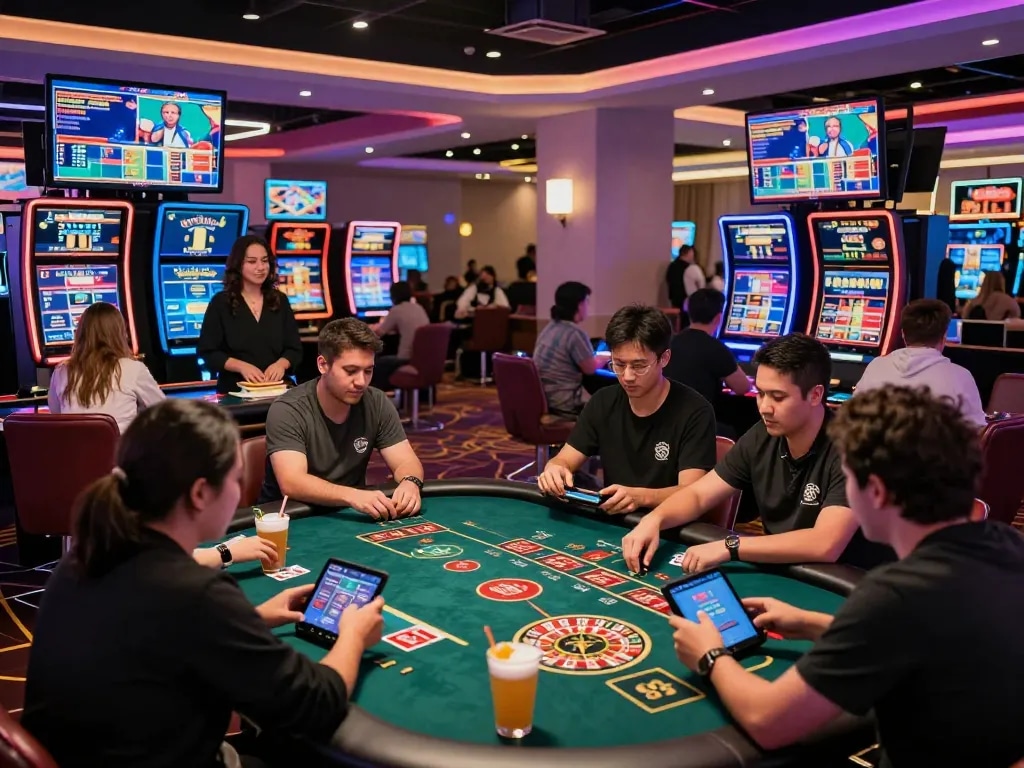 MM88 online casino vibrant gaming environment with enthusiastic players engaging in classic games.
