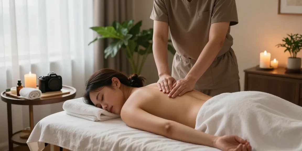마사지 테라피를 받으며 편안한 분위기 속에서 휴식을 취하는 모습