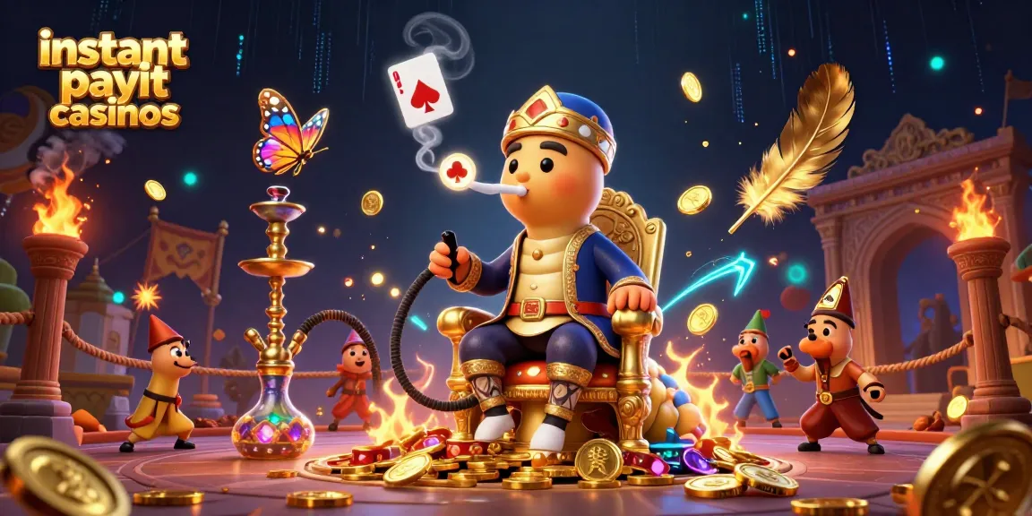 Experience instant payout casinos with an elaborate 3D illustration of a hookah-master sultan and casino symbols.