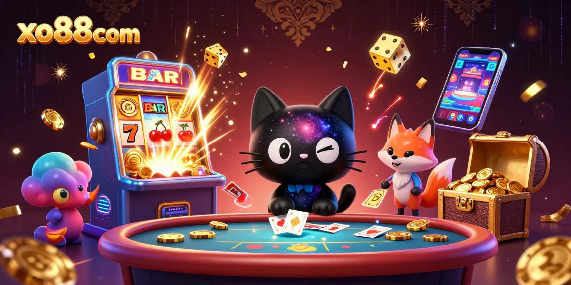 Experience the vibrant allure of casino gaming with xo88com's stunning cosmic scene featuring animated characters.