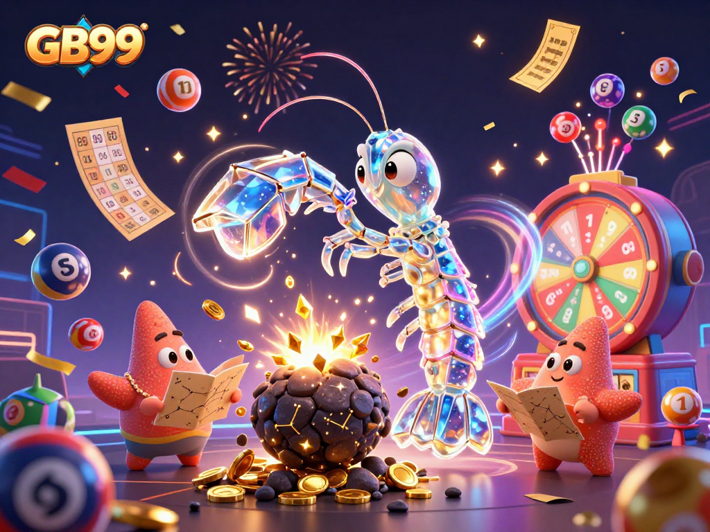 Engage in thrilling gameplay with GB99's vibrant 3D lottery scene, filled with exciting elements.