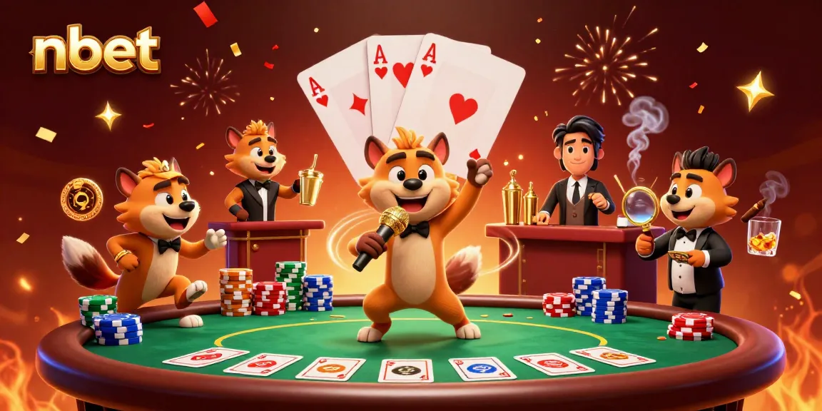 Hyenas in a comedy casino scene featuring nbet elements with exciting poker action.