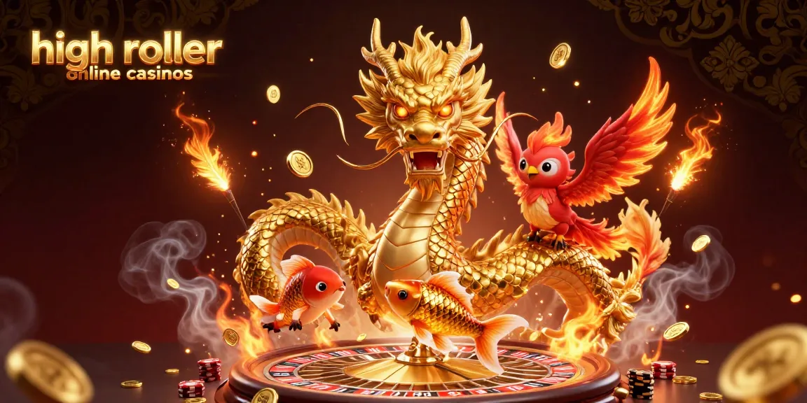 Experience the excitement of high roller online casinos with a majestic dragon, phoenix, and koi fish.