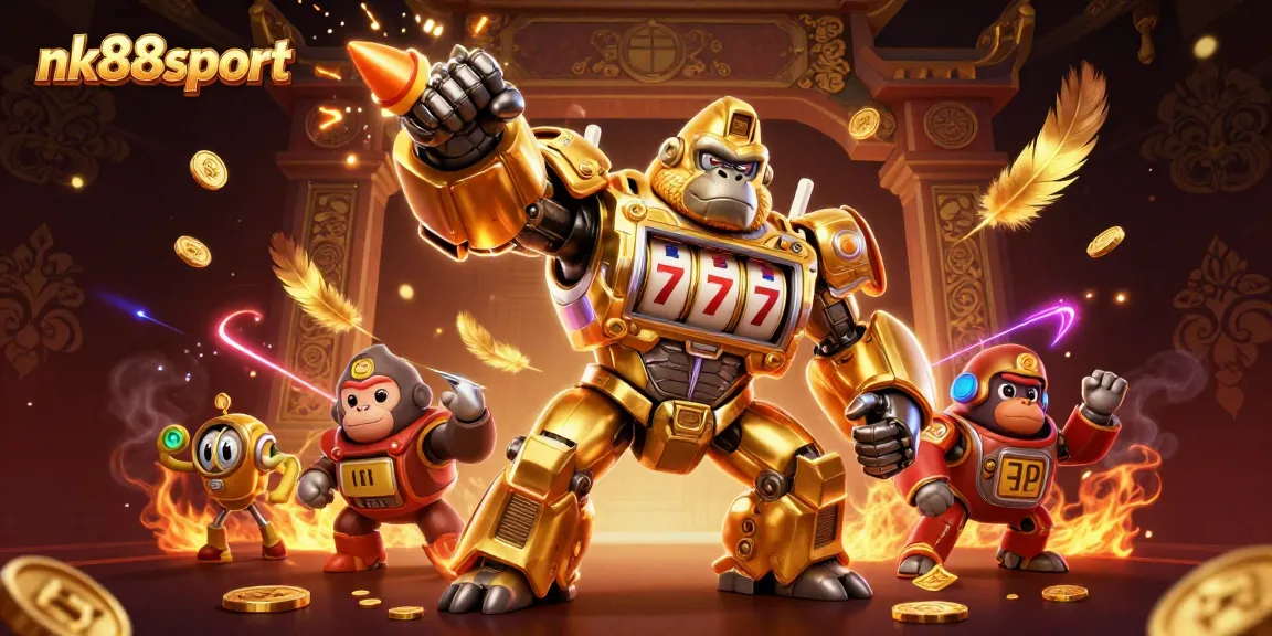 Experience exciting wins at nk88sport with a vibrant casino mech smashing through slots gold!