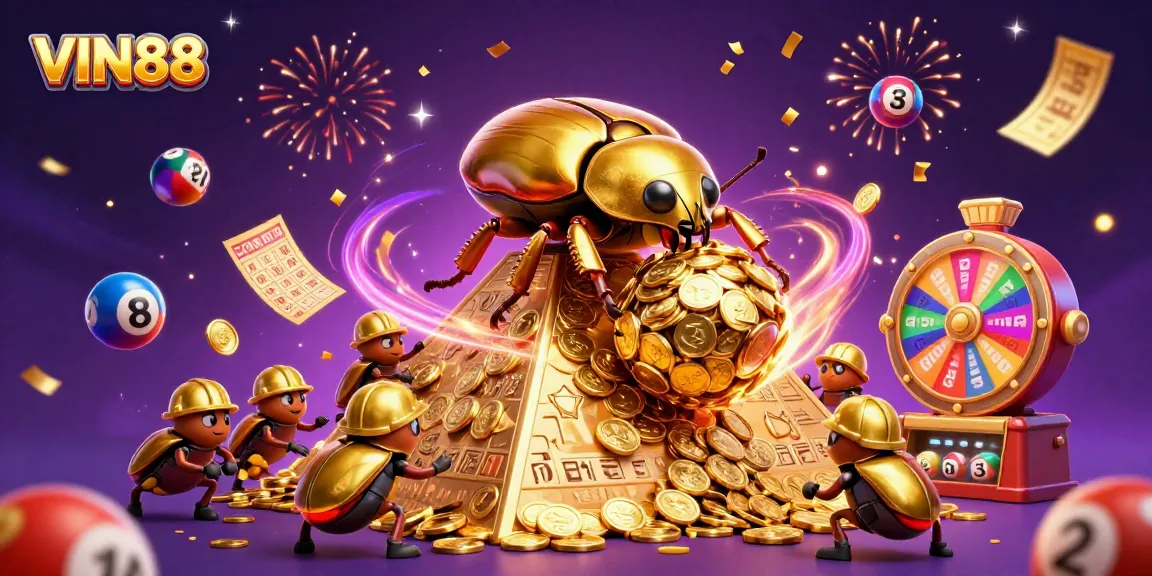 Experience the excitement of VIN88 with a vibrant 3D illustration of themed casino characters.