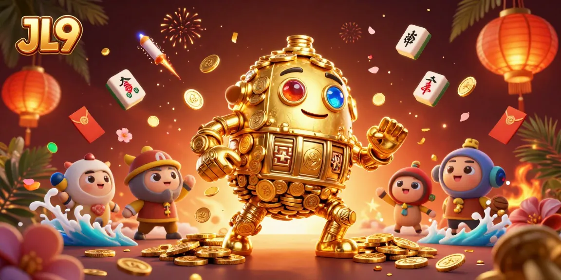 Experience thrill at JL9 with ancient golden golem and festive casino elements.