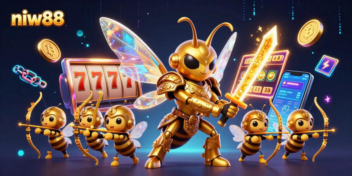 Experience the thrill of niw88 with dynamic slot action and fantasy elements in a vibrant 3D illustration.