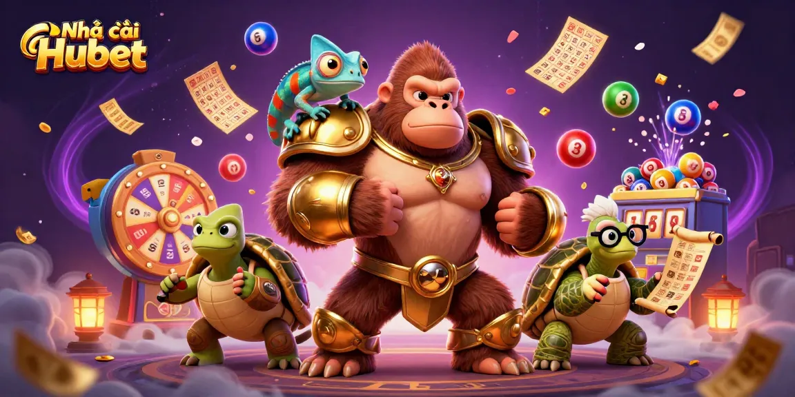 Experience Nhà cái Hubet with a dynamic scene featuring vibrant gambling elements and characters.