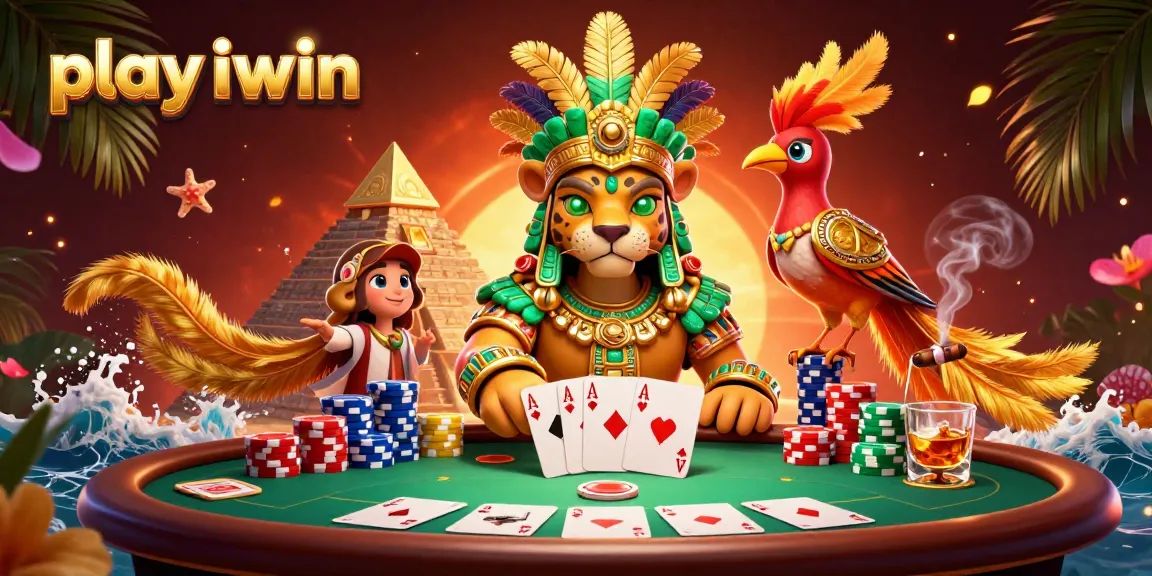 Play iwin at a lavish casino scene showcasing characters and poker elements, igniting excitement in gaming.