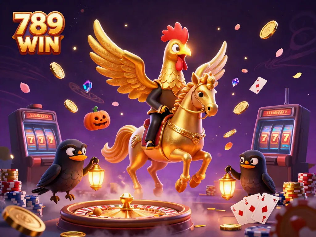 Experience the dynamic world of 789 WIN with a golden rooster and vibrant casino elements.