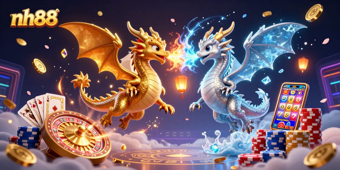 Experience exciting gaming with nh88 as dragons battle for treasures in a vibrant casino atmosphere.