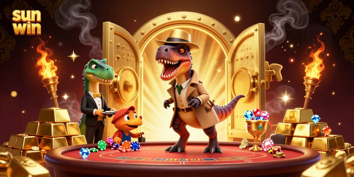 Win big at the sun win casino with a clever velociraptor counter amidst dynamic gambling action.