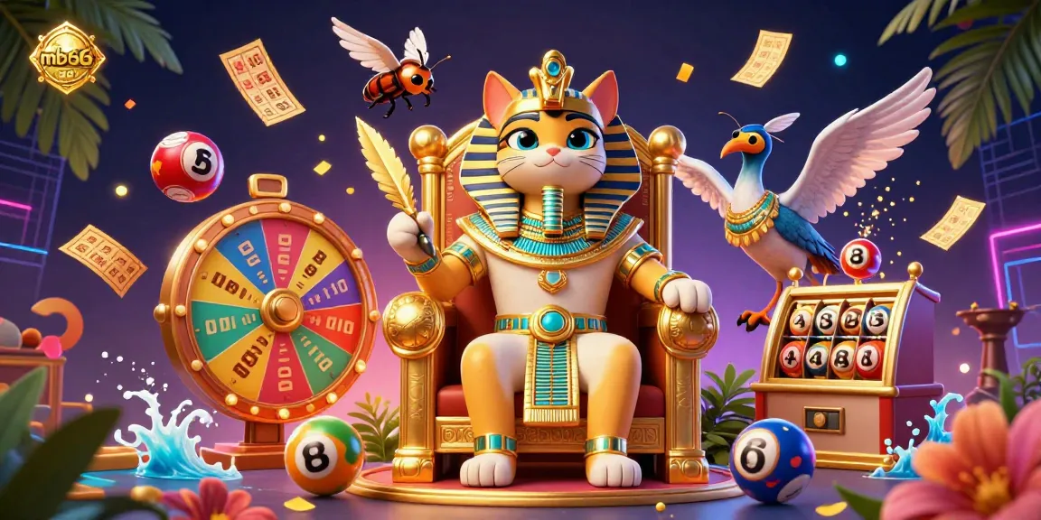 Engage with mb66's vibrant lottery scene, showcasing a pharaoh cat and ibis amidst dynamic gaming elements.