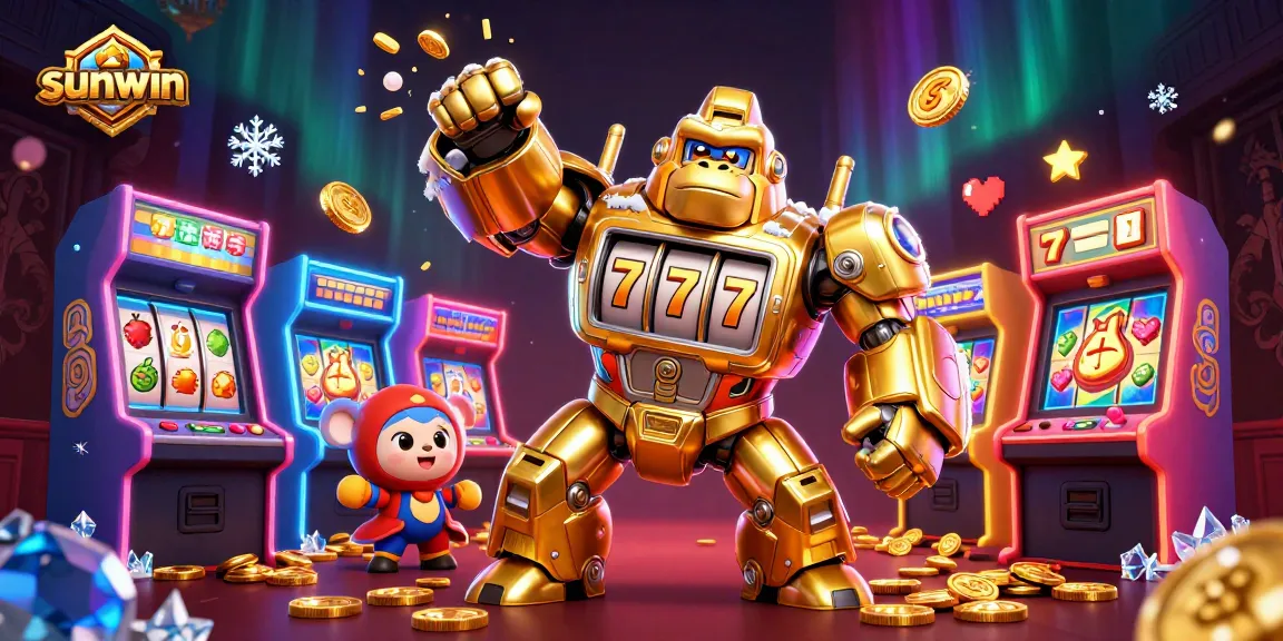 Experience thrilling action with sunwin's vibrant gaming scene featuring a golden mech and arcade elements.