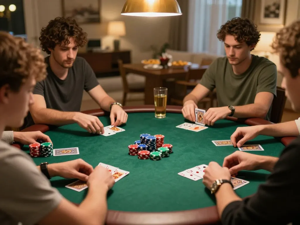 Enjoying a thrilling poker game with friends, keonhacai strategies in action.