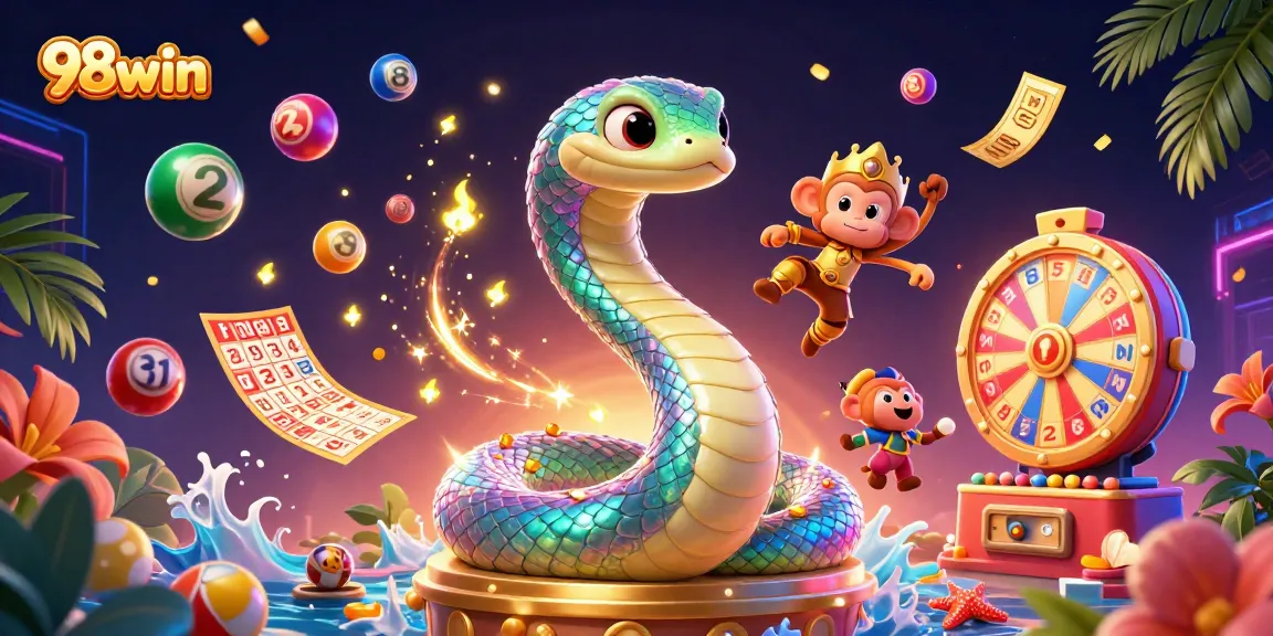Engage with 98win's vibrant lottery experience featuring colorful balls and animated elements.