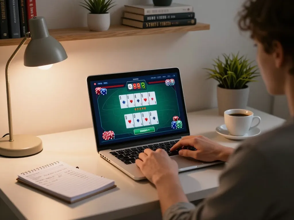 Engaging online poker session with 11win displayed on the laptop, emphasizing strategic gameplay and responsible gambling.