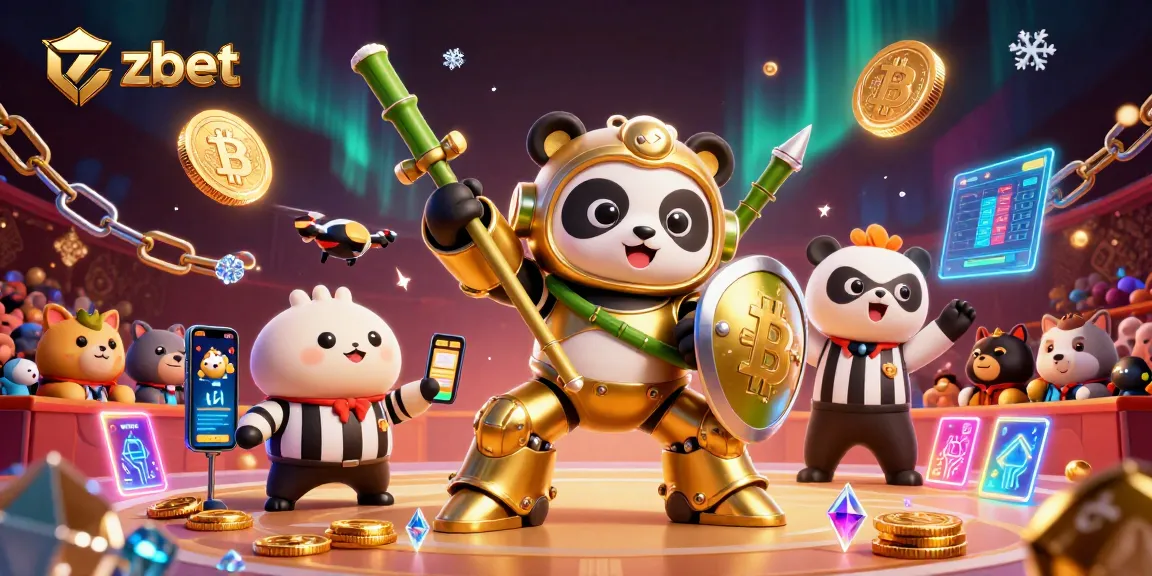 Engage with zbet’s vibrant 3D casino scene featuring a mech-suit panda, crypto coins, and dynamic elements.