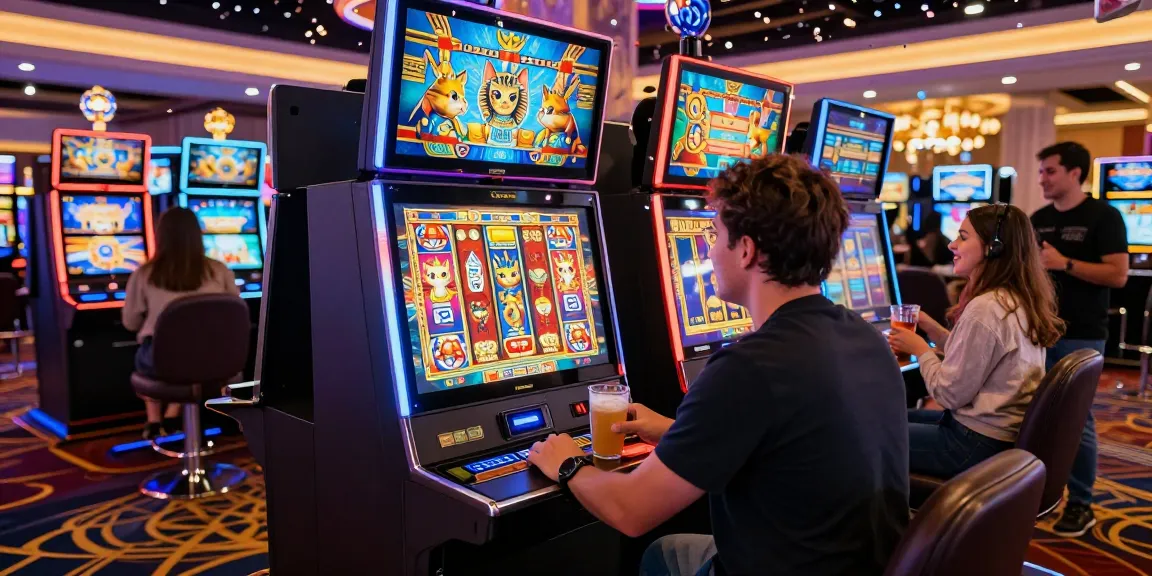 Exciting moment playing Cleocatra slot game in a lively casino atmosphere.