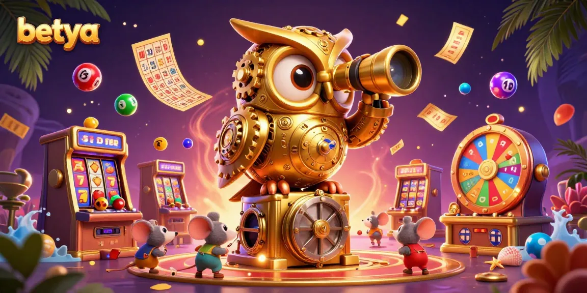 Experience vibrant gaming action at betya with a clockwork owl surveying a dynamic casino floor.