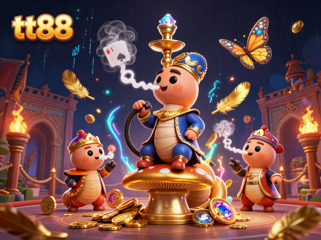 Win big with tt88 while enjoying a vibrant 3D casino scene featuring poker symbols and whimsical characters.