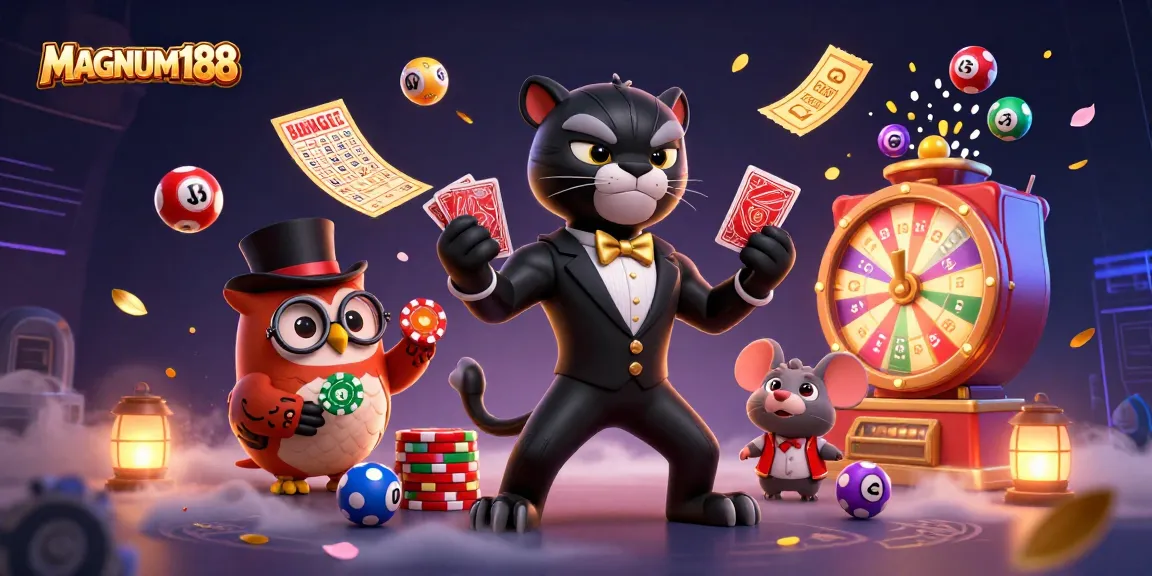 Play at MAGNUM188 with a stylish panther dealer and vibrant casino elements for a thrilling experience.