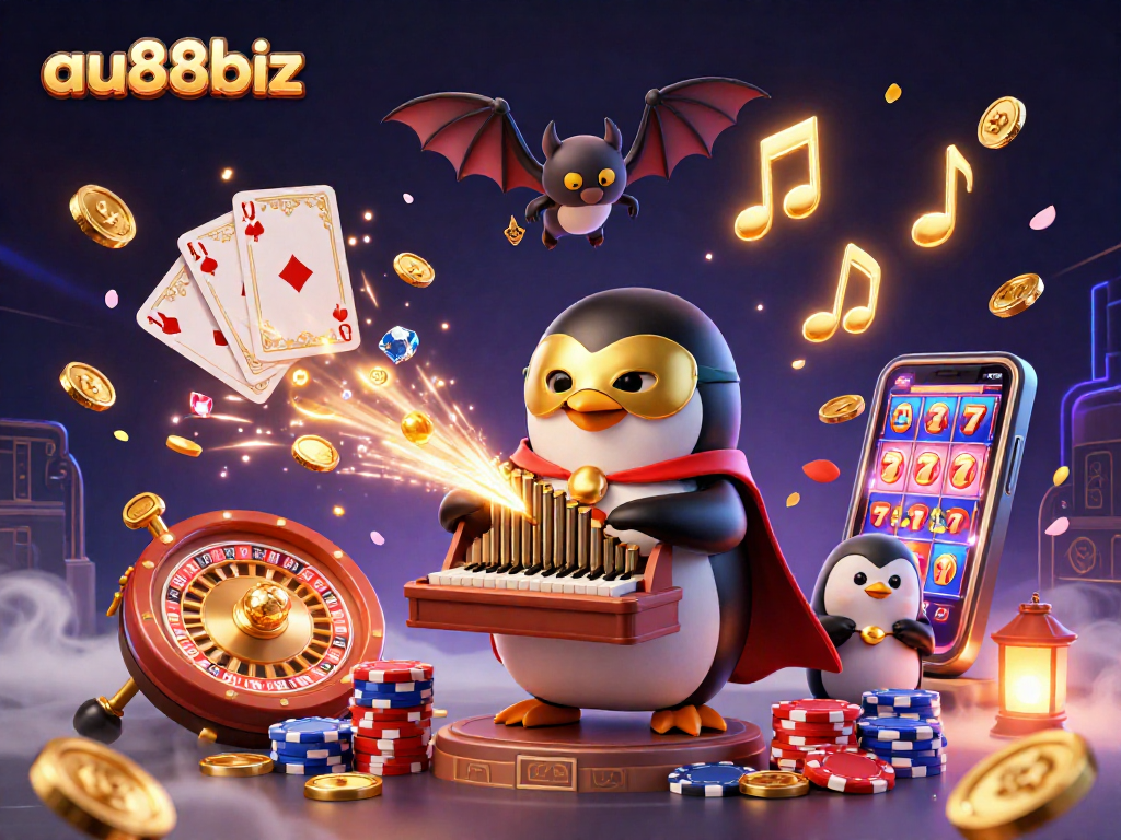 Experience thrilling gaming action with au88biz featuring a golden organ and animated coins.