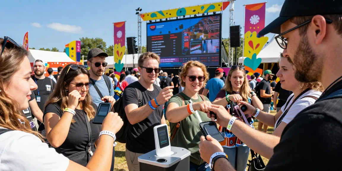 Efficient access control with digital wristbands at a festival for enhanced crowd management.