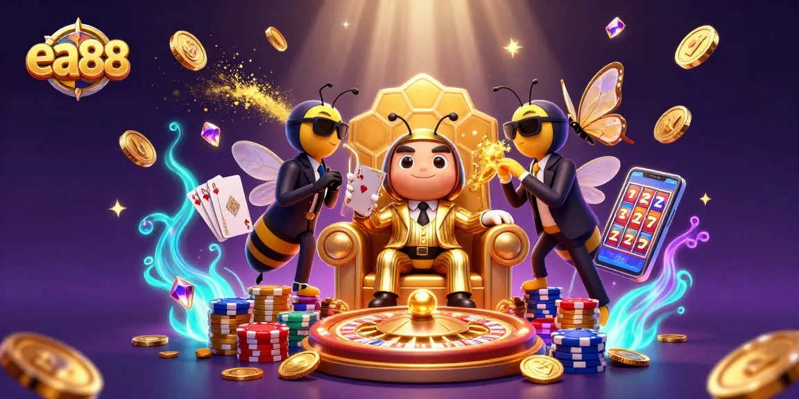 ea88 offers an exciting casino experience featuring vibrant cartoon characters in a lavish setting.