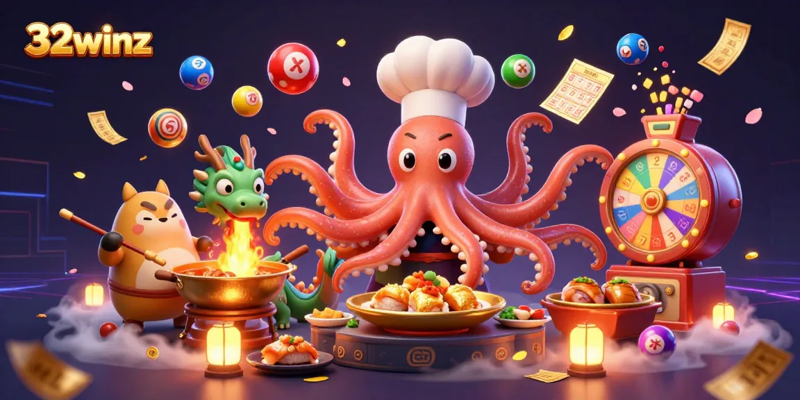 Engage with 32winz's thrilling gameplay as an octopus chef and dragon create excitement!