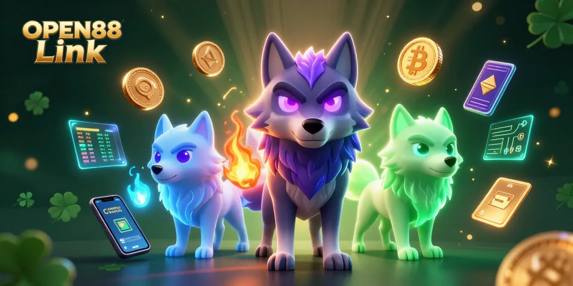 Experience the thrill of gambling with OPEN88 Link in this dynamic casino-themed illustration showcasing vivid 3D characters.