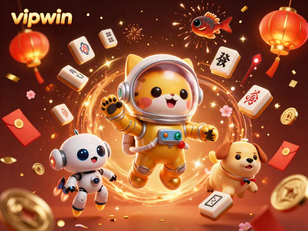 Experience the excitement of vipwin with this vibrant casino-themed illustration featuring dynamic space elements.