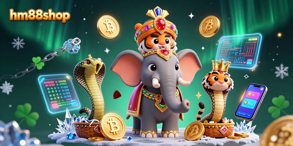 Engage with high-stakes excitement at hm88shop with vibrant 3D casino illustration showcasing NFT elements and crypto.